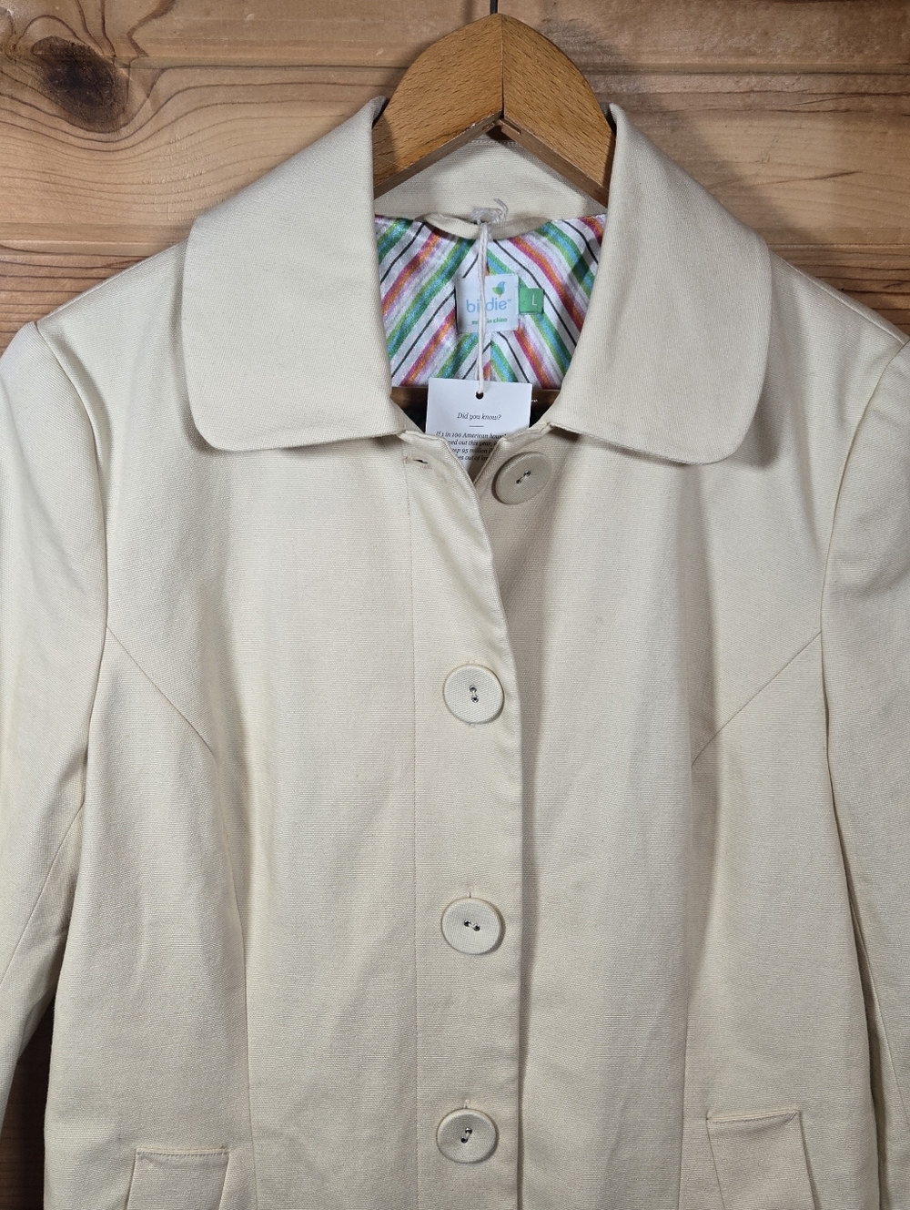 Birdie Women's Trench Coat Cotton Yellow Button Pockets Lined Large Spring NWOT